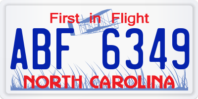 NC license plate ABF6349