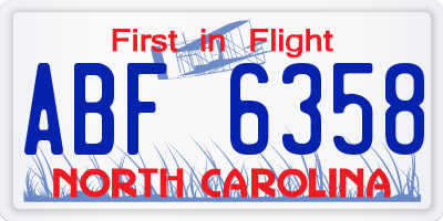 NC license plate ABF6358