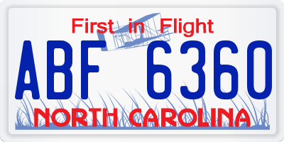 NC license plate ABF6360