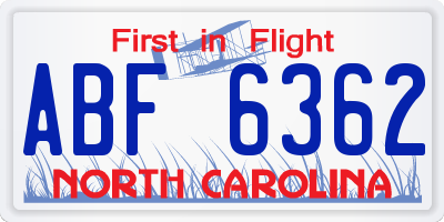 NC license plate ABF6362