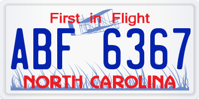NC license plate ABF6367