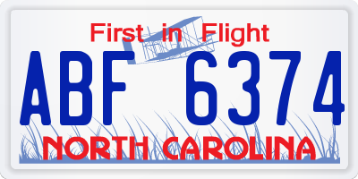 NC license plate ABF6374