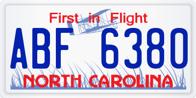 NC license plate ABF6380