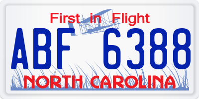 NC license plate ABF6388