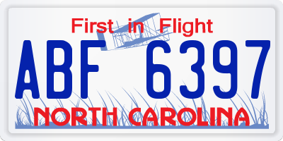 NC license plate ABF6397