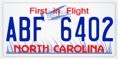 NC license plate ABF6402
