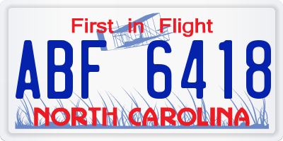 NC license plate ABF6418