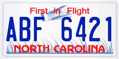 NC license plate ABF6421