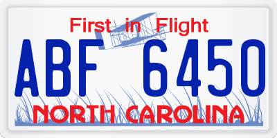 NC license plate ABF6450