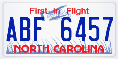 NC license plate ABF6457