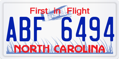 NC license plate ABF6494