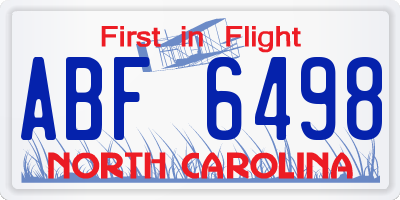 NC license plate ABF6498