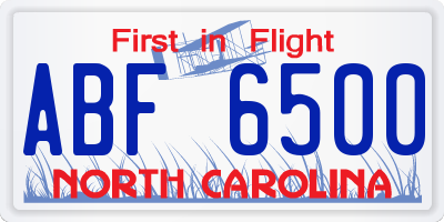 NC license plate ABF6500