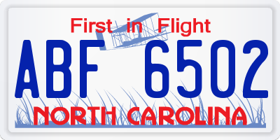 NC license plate ABF6502