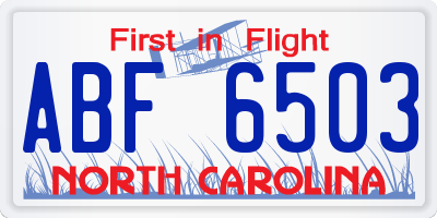NC license plate ABF6503