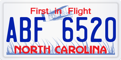 NC license plate ABF6520