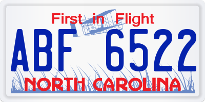 NC license plate ABF6522