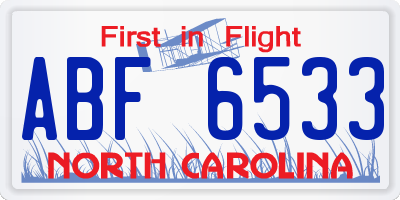 NC license plate ABF6533