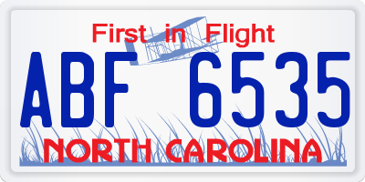 NC license plate ABF6535
