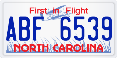 NC license plate ABF6539