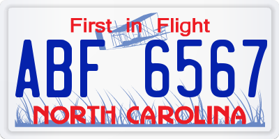 NC license plate ABF6567