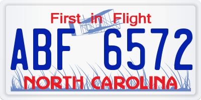 NC license plate ABF6572