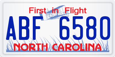 NC license plate ABF6580