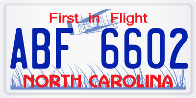 NC license plate ABF6602