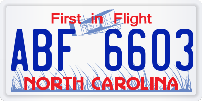 NC license plate ABF6603