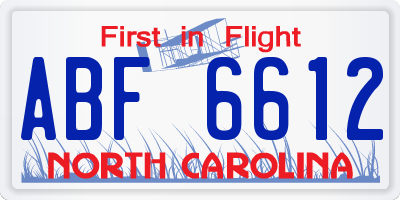 NC license plate ABF6612