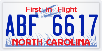 NC license plate ABF6617