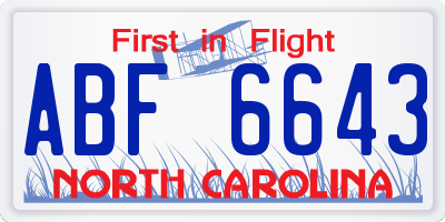 NC license plate ABF6643