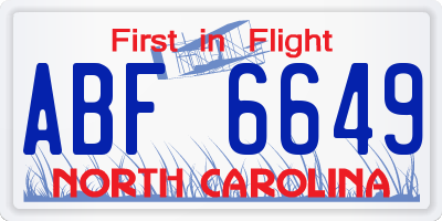 NC license plate ABF6649