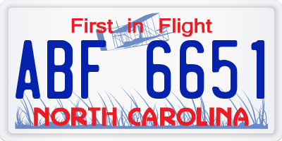 NC license plate ABF6651