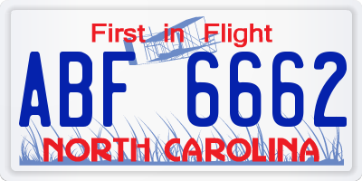 NC license plate ABF6662