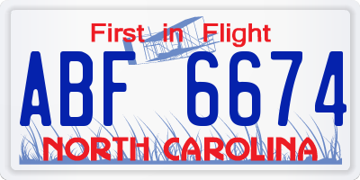 NC license plate ABF6674