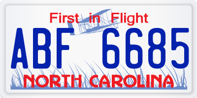 NC license plate ABF6685