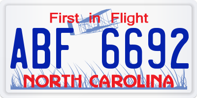 NC license plate ABF6692