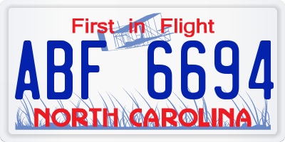 NC license plate ABF6694