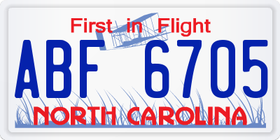 NC license plate ABF6705