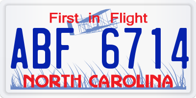 NC license plate ABF6714