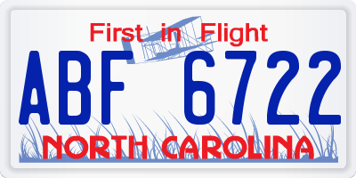 NC license plate ABF6722
