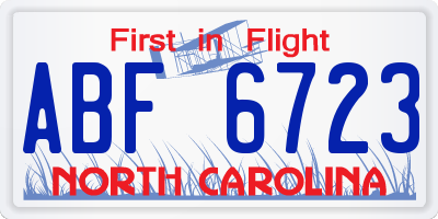 NC license plate ABF6723
