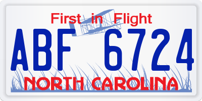NC license plate ABF6724