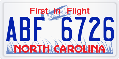 NC license plate ABF6726