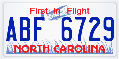 NC license plate ABF6729