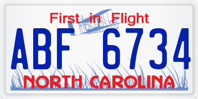 NC license plate ABF6734