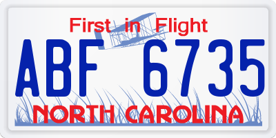 NC license plate ABF6735