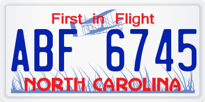 NC license plate ABF6745