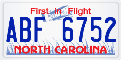 NC license plate ABF6752
